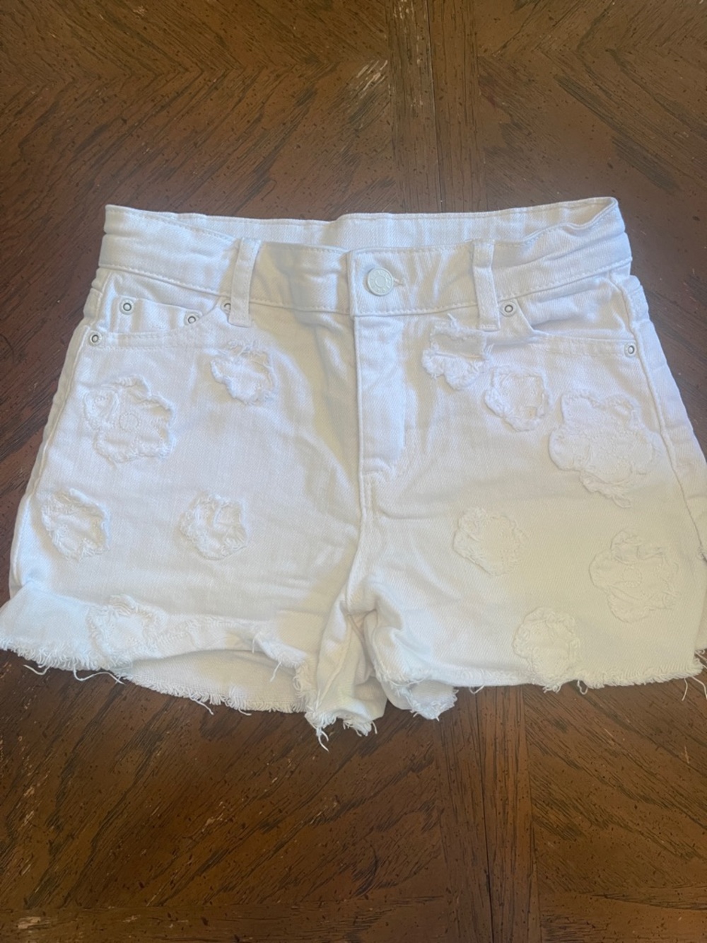Tractr White Distressed Floral Embroidered girl’s Denim Shorts